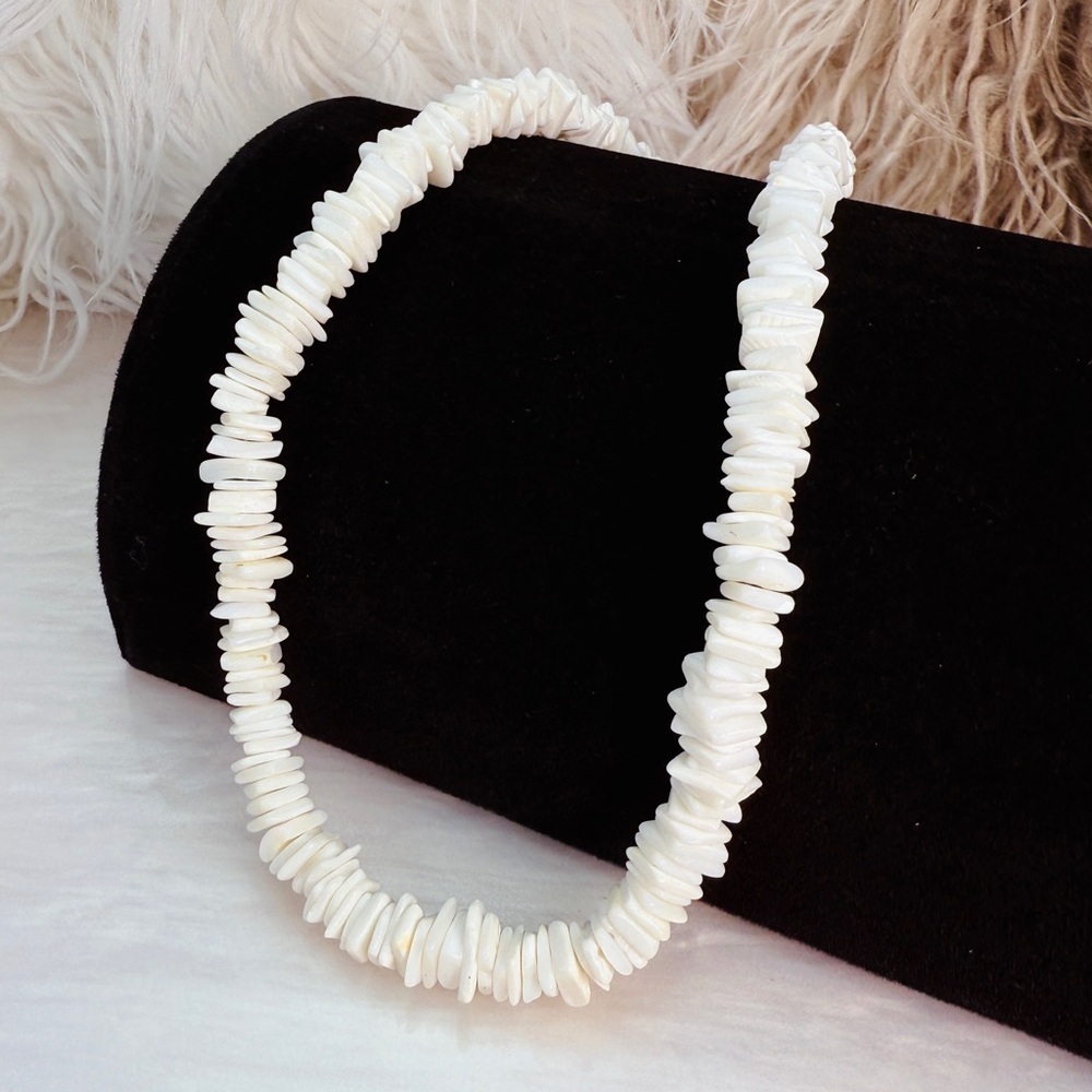 Pretty, white weighted boho chic beach island necklace